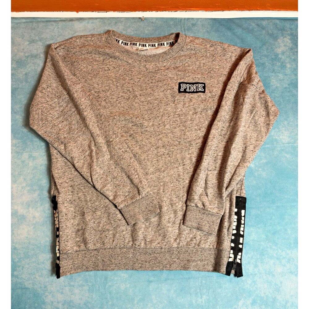 Women’s PINK Victoria's Secret cotton terry sweatshirt, logo crewneck, gray, M